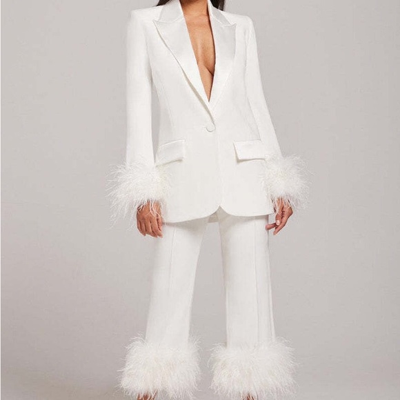 NADINE MERABI margit Ivory Satin blazer lapel set wedding summer party casual - Picture 1 of 13